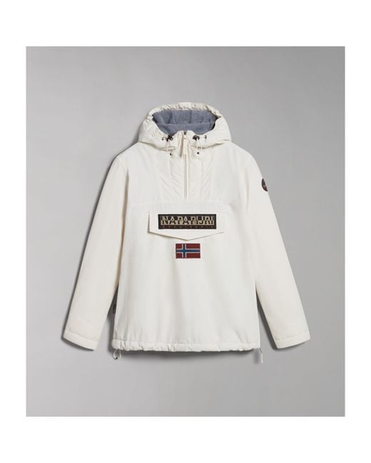 Napapijri White Rainforest Water Resistant Hooded Cropped Long Sleeve Rain Anorak