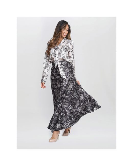 Gina Bacconi Gray Dakota Satin Elastic Waist Skirt