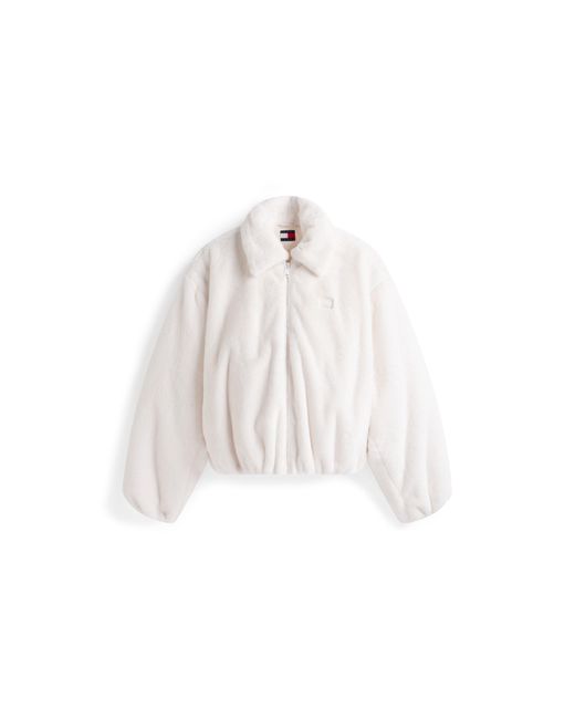 Tommy Hilfiger White Tj Fauxfur Bomber Shearling Jacket