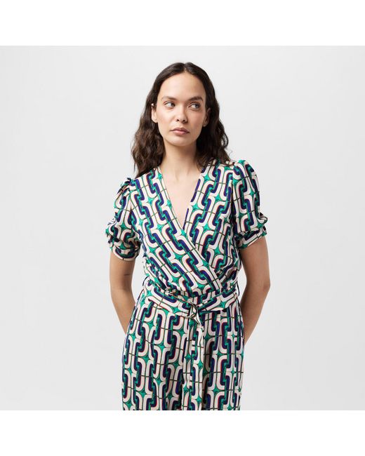 AX Paris Multicolor Geometric Printed Wrap Top Belted Jumpsuit