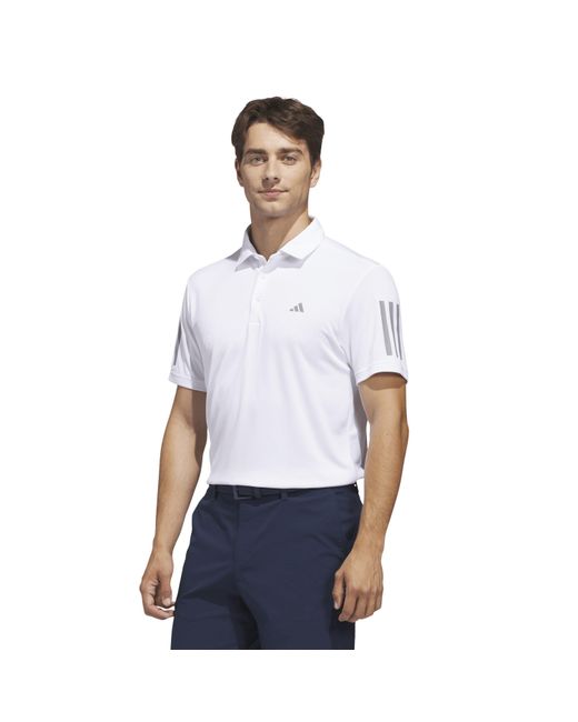 Adidas White 3 Stripe Polo Shirt for men