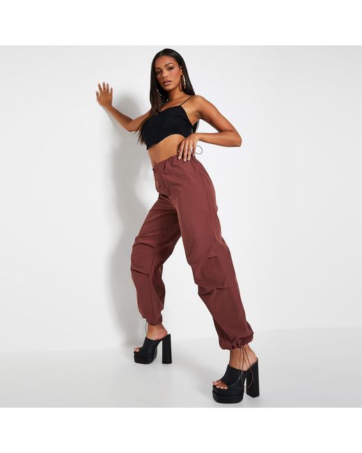 I Saw It First Red Isawitfirst Toggle Waist Parachute Cargo Trousers
