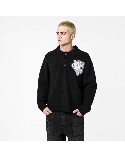 The Couture Club Black Textured Soft Knit Relaxed Fit Knitted Top for men