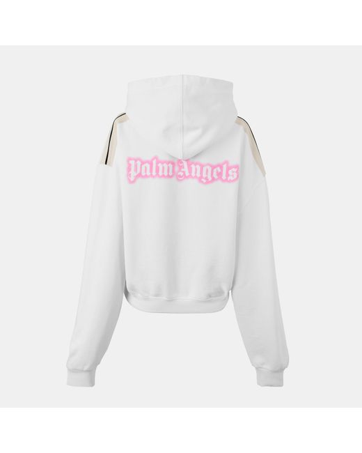 Palm Angels White Neon Cropped Pull Over Hoodie