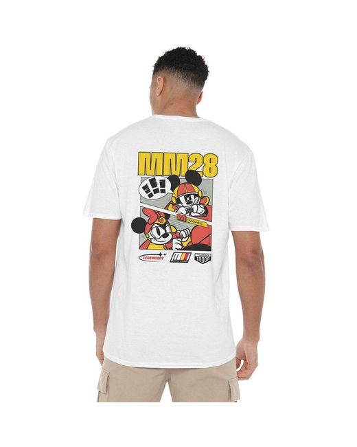 Disney White Mickey Mouse Racing Comic Strip T-Shirt for men