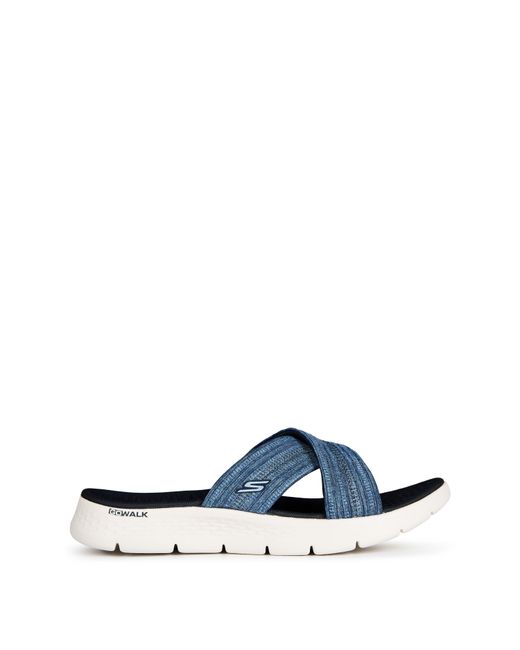 Skechers Blue Crossband Slide W Memory Foam Strap Flat Sandals