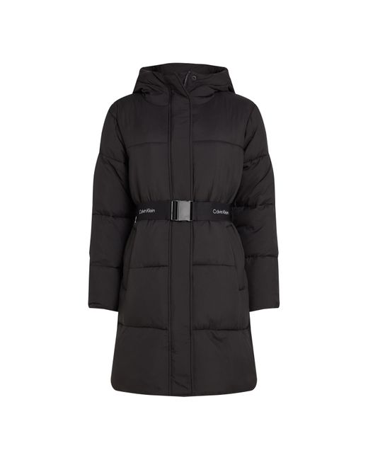 Calvin Klein Black Logo Belt Long Puffer