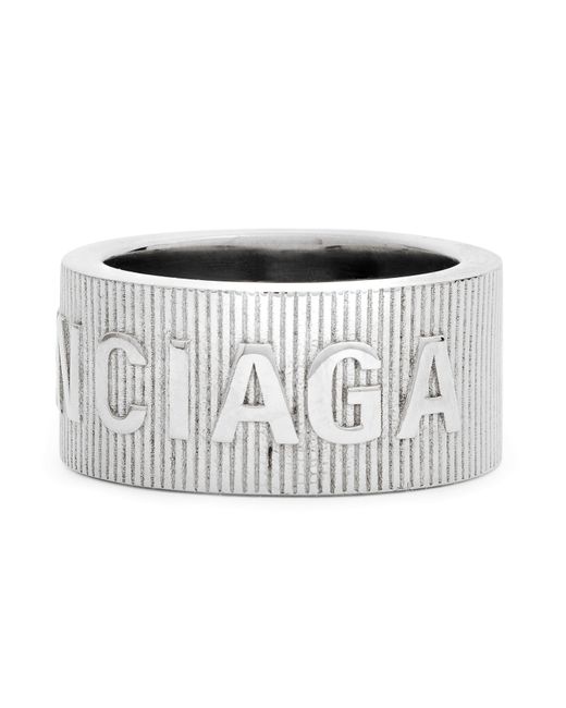 Balenciaga Metallic Logo-embossed Ribbed Ring