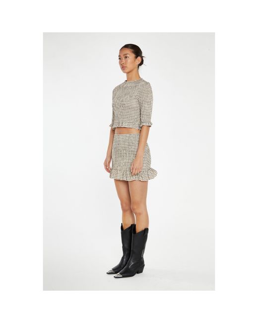 Glamorous White Check Shirred Mini-Skirt