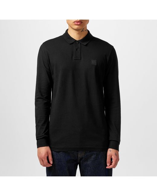 Boss Black Passerby Premium Cotton Long Sleeve Polo Shirt With Logo Detail for men