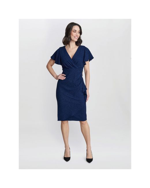Gina Bacconi Blue Glenda Metallic Midi Dress