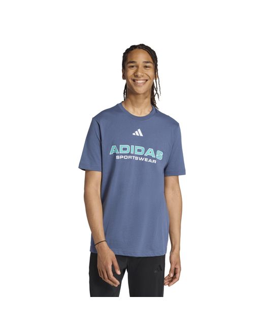 Adidas Blue Graphic Logo T-Shirt for men