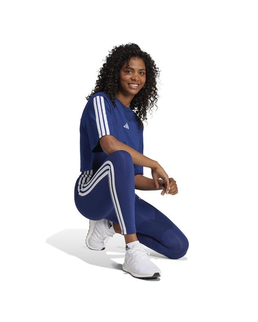 Adidas Blue Essentials 3 Stripe Leggings