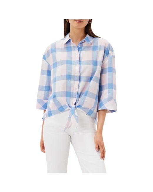Phase Eight Blue Della Checked Tie Front Blouse