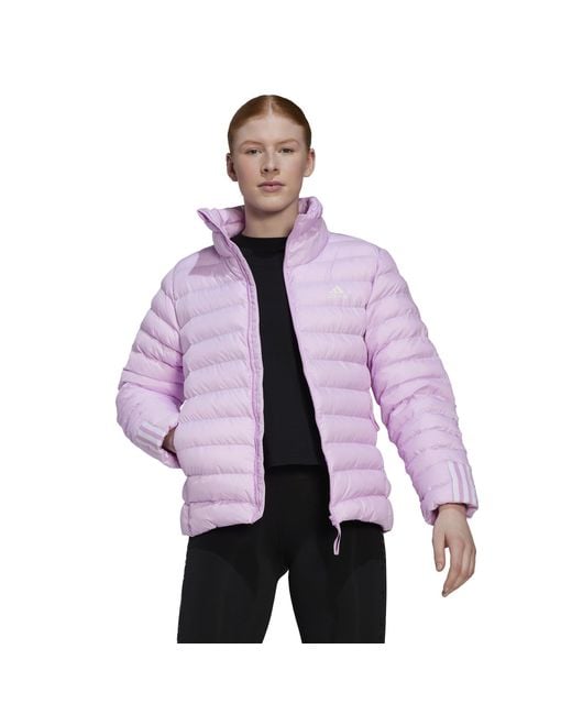 Adidas Purple Itavic Three Stripe Water-Repellent Long Sleeve Bomber Jacket