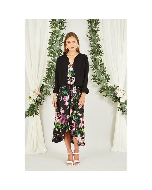 Yumi' Black Cropped Cardigan With Bell Sleeves