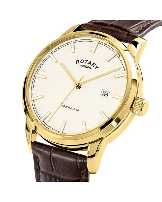 Rotary Metallic Heritage Auto Ss Leather Watch for men