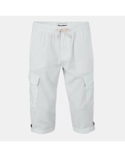 Threadbare Blue Memphis Linen Cargo Trousers for men
