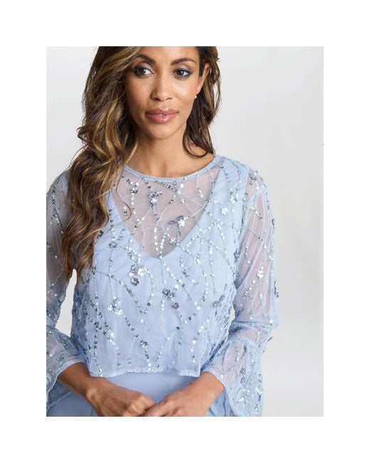 Gina Bacconi Blue Pippa Beaded Jacket Crepe Shift Dress