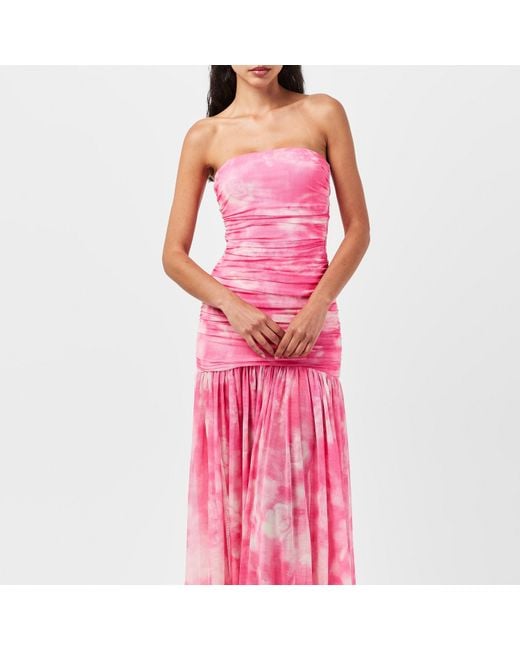 Bardot Pink Solana Strapless Tie Dye Ruched Maxi Dress