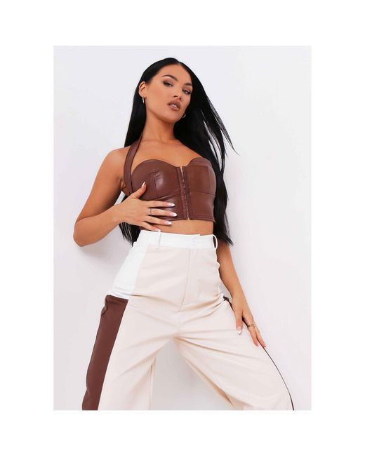 Missy Empire Pink Pu Halterneck Crop Top