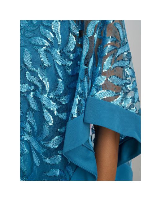 Gina Bacconi Blue Darlene Embroidered Cape Dress