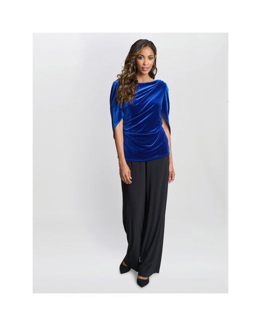 Gina Bacconi Blue Merna Draped Velvet Blouse