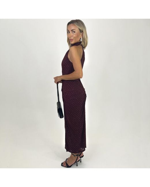 AX Paris Purple Jacquard Diamante Halter Neck Knot Skirt Midi Dress