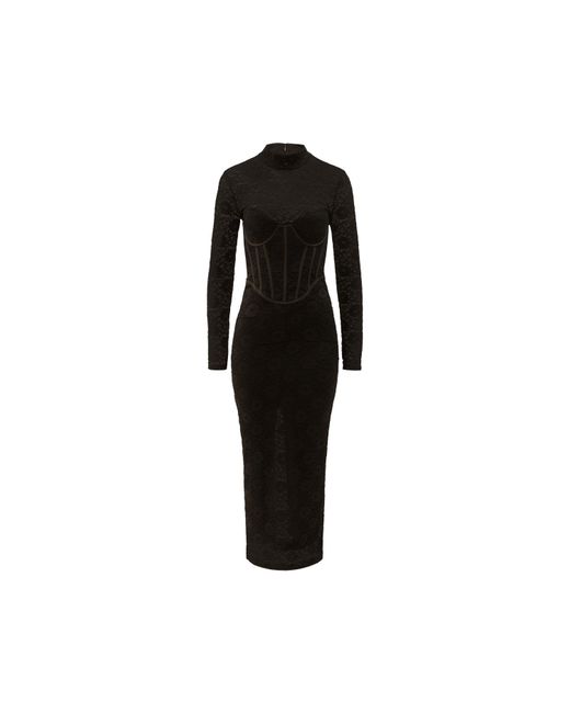 Bardot Black Carmen Lace Corset Midi Long Sleeve Bodycon Dress