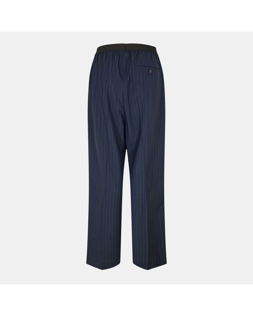 Balenciaga Blue Pinstripe High Rise Relaxed Fit Wide Leg Trousers