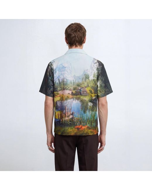 Twisted Tailor Blue Lorcan Landscape Print Revere Shirt for men