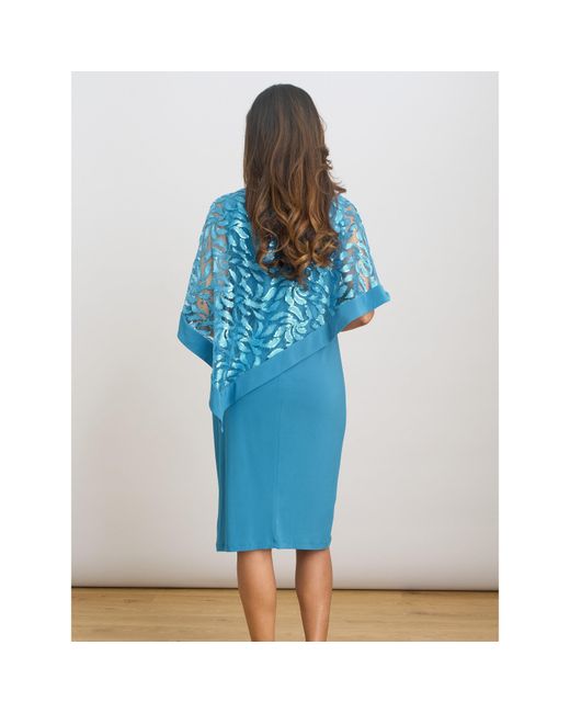 Gina Bacconi Blue Darlene Embroidered Cape Dress