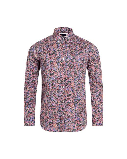 Eden Park Purple Poplin Shirt With A Floral Motif for men