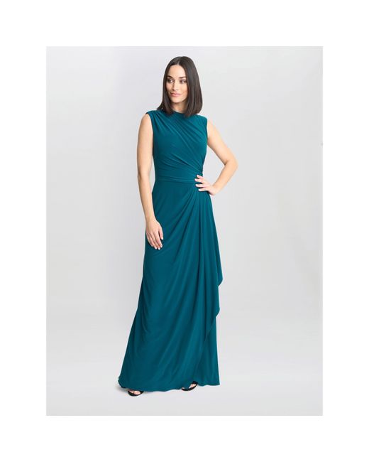 Gina Bacconi Blue Rosemarie Grecian Jersey Maxi Dress