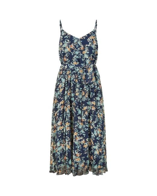 Mela London Blue Floral Strappy Pleated Midi Dress