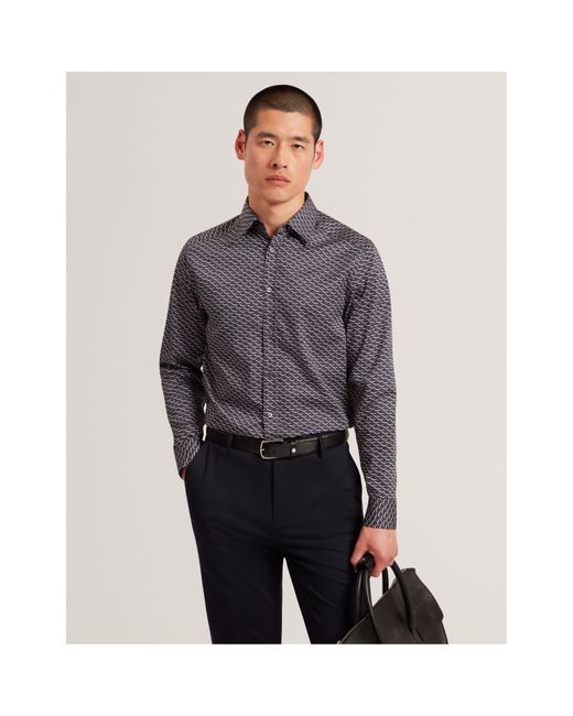 Ted Baker Gray Geo Print Long-Sleeve Patterned Shirt for men