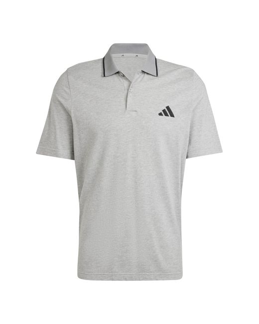 Adidas Gray Essentials Cotton 3-Stripes Polo Shirt for men