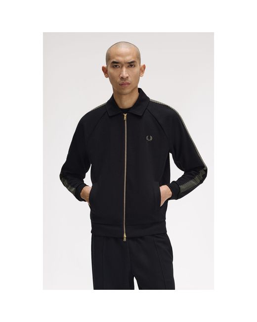 Fred Perry Blue Side Tape Zip-Through Ribbed Tracksuit Top for men