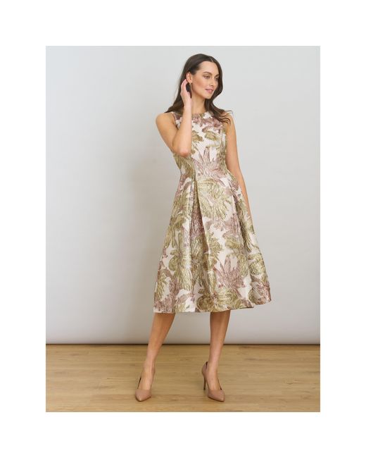Gina Bacconi Natural Alexandra Printed Jacuard Dress