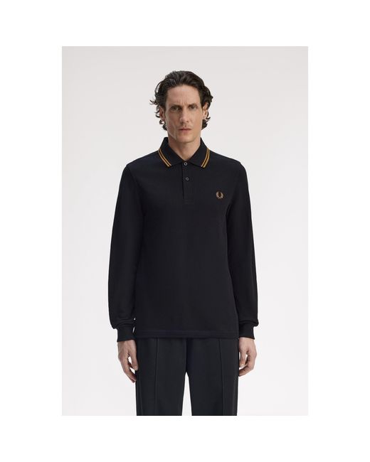 Fred Perry Blue Long Sleeve Twin Tipped Polo Shirt for men