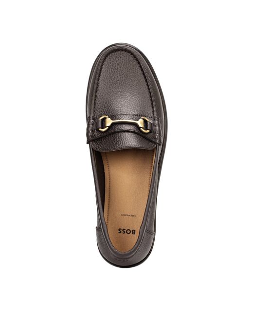 Boss Brown Leather Slip-On Loafers With Emed Logo (Tevan) for men