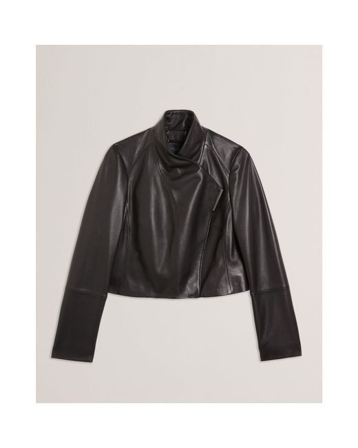 Ted Baker Black Cropped Leather Overcoat