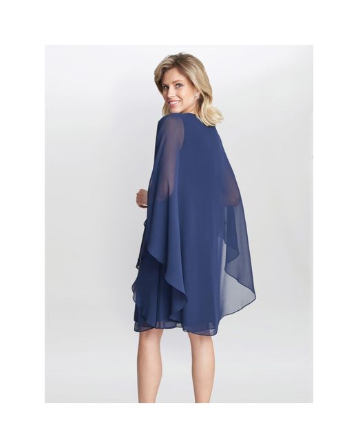 Gina Bacconi Blue Laura Chiffon Cape And Beaded Neck Dress