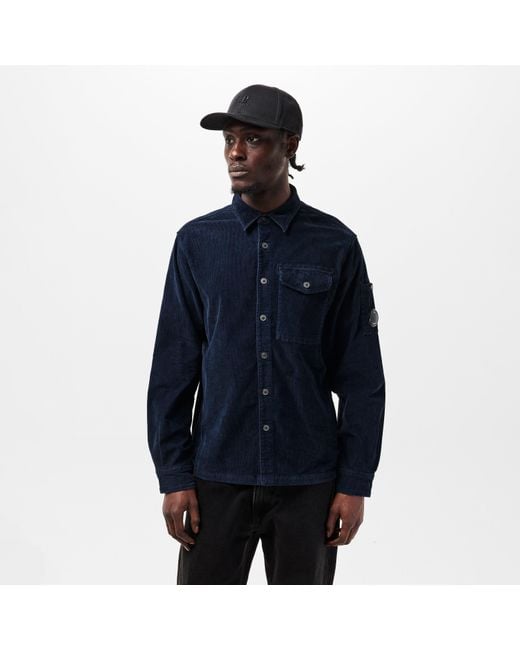 C P Company Blue Lens Single Pocket Long Sleeve Corduroy Shirt for men