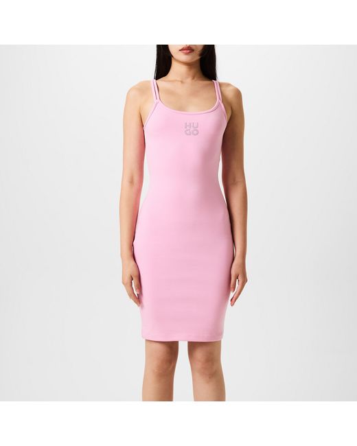 HUGO Pink Neamea Diamante Dress