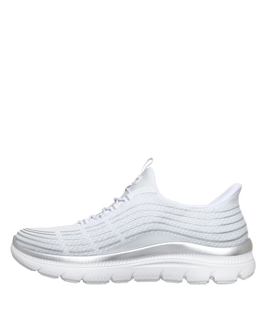 Skechers White Mesh Bungee Glitter Print Slip On Trainers