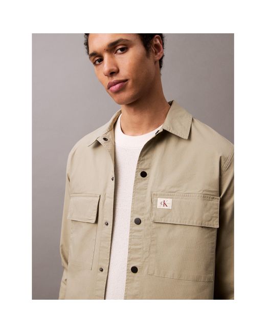 Calvin Klein Brown Cargo Cotton Long Sleeve Relaxed Fit Overshirt for men