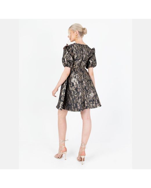 Lovedrobe Black Luxe Metallic Short Sleeve Mini Dress