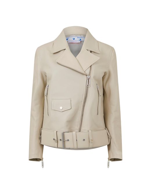 Off-White c/o Virgil Abloh Natural Off Solid Patterned Asymmetric Zipped Cuff Bike Jacket