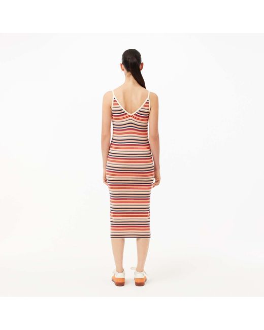 Lacoste Red Long Striped Cotton Dress